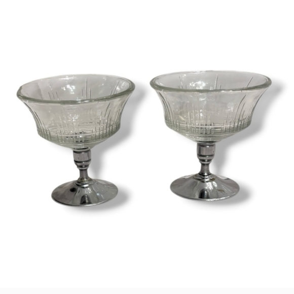 VINTAGE Clear Sherbet Glasses Removable Metal Base Set of Two